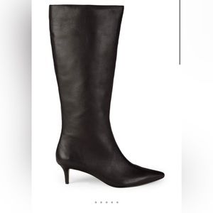 Point-Toe Leather Knee-High Boots